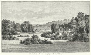 Bahçe tasarımı: Muskau Parkı, Almanya, Prens Hermann von Pueckler-Muskau tarafından tasarlandı (gravür) by German School