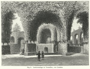 Bahçe tasarımı: 17. yüzyılda Andre le Notre tarafından düzenlenen Versailles, Fransa bahçelerindeki çardaklar (gravür) by German School