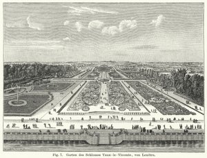 Bahçe tasarımı: 17. yüzyılda Andre le Notre tarafından ortaya konan Chateau de Vaux-le-Vicomte, Maincy, Fransa bahçeleri (gravür) by German School