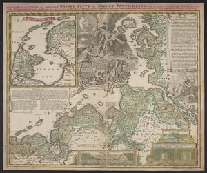 Aşağı Almanya'da 25 Aralık 1717'de meydana gelen sefil su baskınının coğrafi sunumu, c.1718 (baskı) by German School