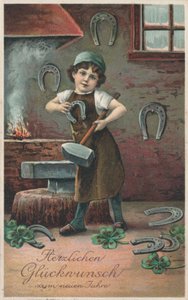 Alman Yeni Yıl kartı (renkli litho) by German School