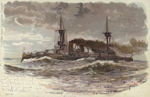 Alman zırhlısı SMS Weissenburg, 19. yüzyılın sonları veya 20. yüzyılın başlarında (renkli lito) by German School