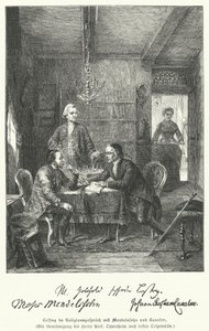 Alman filozof ve oyun yazarı, Musa Mendelssohn ve Johann Kaspar Lavater ile dini tartışıyor (gravür) by German School