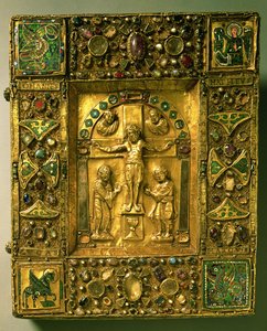 Gospel Cover, Ottonian, Almanya, 11. yüzyıl (altın, emaye ve yarı değerli taşlar) by German School