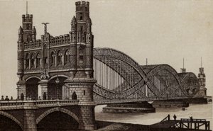 Hamburg: Neue Elbbrücke, Elbe Üzerindeki Yeni Köprü (litho) by German School