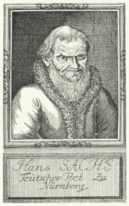 Hans Sachs, Alman oyun yazarı ve yazar (gravür) by German School