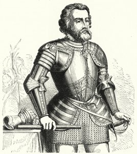 Hernan Cortes, İspanyol fatihi (gravür) by German School