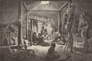 Kuzey Amerika Kızılderili şefinin kulübesi (gravür) by German School