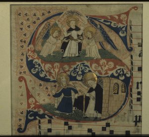 Bir Antiphon'dan Işıklı S Harfi (parşömen üzerine fırça, mürekkep, sulu boya ve altın varak) by German School
