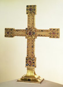 Kutsal Roma İmparatorluğu İmparatorluk Haçı, meşeden yapılmış, altın plakalarla kaplanmış ve inci ve değerli taşlarla süslenmiş, Batı Almanca, 1024-25 (meşe, altın, değerli taşlar ve inciler)