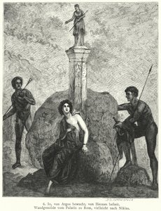 Tanrıça Hera'nın emriyle Argus Panoptes tarafından korunan, Hermes tarafından izlenen, Zeus tarafından onu kaçırmak için gönderilen Io, Roma duvar resmi (gravür) by German School