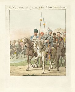 Düzensiz hafif Rus süvarileri (renkli gravür) by German School