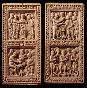 Dagulf Mezmurunun fildişi ciltleri: David, Aziz Jerome. Charlemagne tarafından Papa I. Adrien için Dagul (veya Dagulfe) yazmanı için görevlendirildi. 8. yüzyılın sonu. Aix la Chapelle