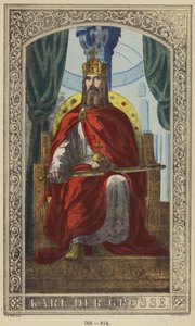 Charlemagne, 768-814 (renkli gravür) by German School