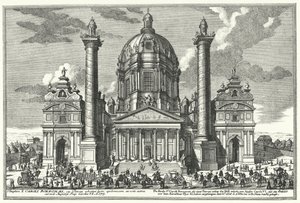 Karlskirche (St Charles Kilisesi), Viyana (gravür) by German School