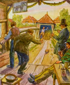 Kegelbahn / Bowling Salonu (renkli taş baskı) by German School
