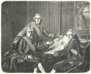 İsveç Kralı III. Gustav kardeşleri Charles ve Frederick Adolf ile istişare halinde (gravür) by German School