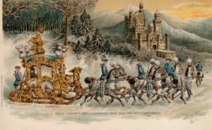 Bavyera Kralı Ludwig II altın bir kızakla Neuschwanstein Şatosu