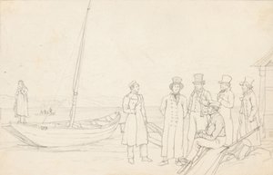 Yedi figürlü göl kenarı sahnesi by German School