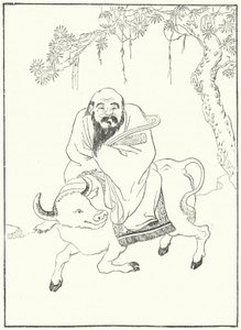 Laozi, antik Çin filozofu, bir manda üzerinde (gravür) by German School