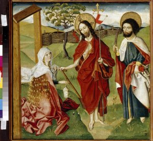 Mesih, Mecdelli Meryem ve Aziz Barthelemy (veya Nathanael, Havari) (Mecdelli Meryem ve Aziz Bartholomew). "Noli me tangere" nin bir temsili olabilir: Saint Mary Magdalene