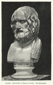 Euripides'in mermer büstü, Antik Yunan oyun yazarı (litho) by German School