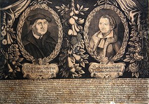 Martin Luther ve eşi Katharina von Bora (gravür) by German School