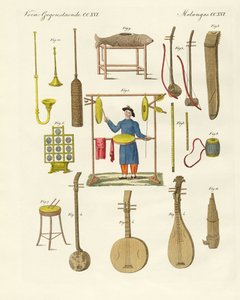 Çinlilerin müzik aletleri (renkli gravür) by German School