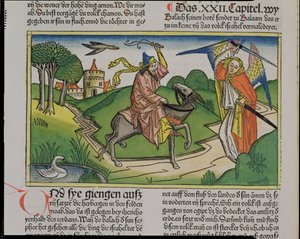 Sayılar 22 20-35 Balaams konuşan eşek, Nürnberg İncilinden (Biblia Sacra Germanaica) (renkli gravür) by German School