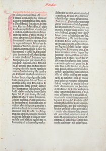 Johannes Gutenberg (c.1400-68) ve Peter Schoeffer (1425-1502) tarafından Mainz, 1454-56 (basılı kağıt) tarafından basılan Gutenberg İncilinden Genesis kitabının açılış sayfası by German School