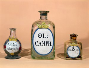 Kafur ve Şarap Ruhu (cam) için farmasötik kavanozlar by German School