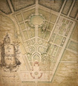 Wilhelmsthal Planı (kağıt üzerine kalem, mürekkep ve suluboya) by German School
