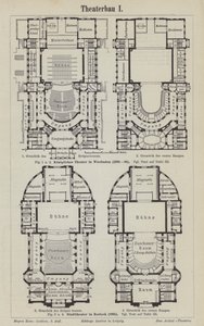 Kraliyet Tiyatrosu, Wiesbaden ve Belediye Tiyatrosu, Rostock, Almanya planları (gravür) by German School
