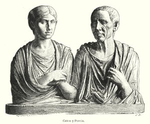 Porcia ve Cato, Antik Roma mezar taşı (lito) by German School