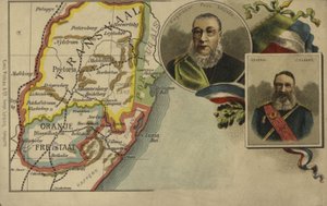 Başkan Paul Kruger, General Piet Joubert ve Transvaal ve Orange Free State haritası