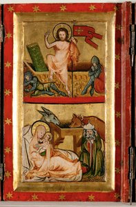 Diriliş ve uyuyan muhafızlar, üst ... (ahşap üzerine tempera) by German School