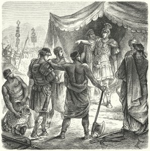 Roma konsolosu Titus Manlius Torquatus, savaşta görevini bıraktığı için oğlunu ölüme mahkum ediyor (gravür) by German School