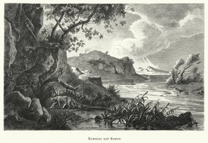 Antik Roma'nın efsanevi kurucuları Romulus ve Remus, vahşi doğada dişi kurt tarafından emziriliyor (gravür) by German School