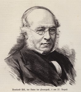 Rowland Hill, posta hizmetinin İngiliz reformcusu ve posta pulunun mucidi (gravür) by German School