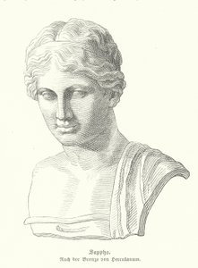 Sappho, Antik Yunan şairi (gravür) by German School
