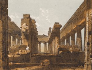 İkinci Hera Tapınağı, Paestum, İtalya (renkli lito) by German School