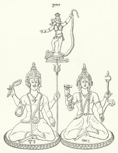 Shiva, Vishnu ve Krishna, Hindu Tanrıları (Gravür) by German School