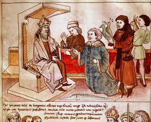Lüksemburglu Sigismund I (1368-1437), Kutsal İmparatorluğun imparatoru itaatkar halkların haraçını alır. Ulrich Richental (1360-1437) 1438