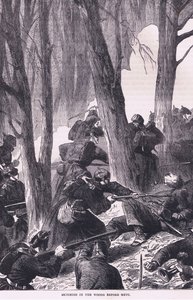 Metz'den önce ormanda çatışma, Cassells History of the War Fransa ve Almanya arasındaki Cassell ve Company Limited tarafından yayınlandı, c.1890 (lito) by German School