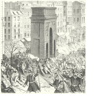 Aralık 1851 Fransız darbesi sırasında Paris sokaklarında askerler (gravür) by German School