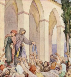 Aziz Francis yoksullara yardım ediyor (renkli taş baskı) by German School