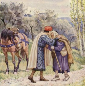 Aziz Francis bir cüzzamlıyı öpüyor (renkli taş baskı) by German School