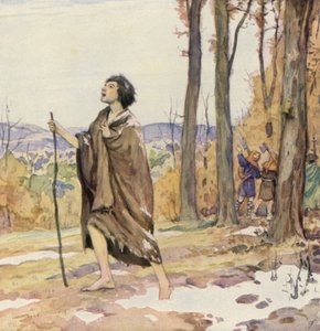 Aziz Francis Gubbio yolunda (renkli taş baskı) by German School