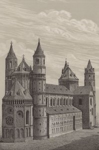 St Peter's Dom, Worms, Almanya'daki katedral (litho) by German School