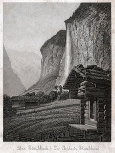 Staubbach Şelalesi. (gravür, yaklaşık 1830) by German School